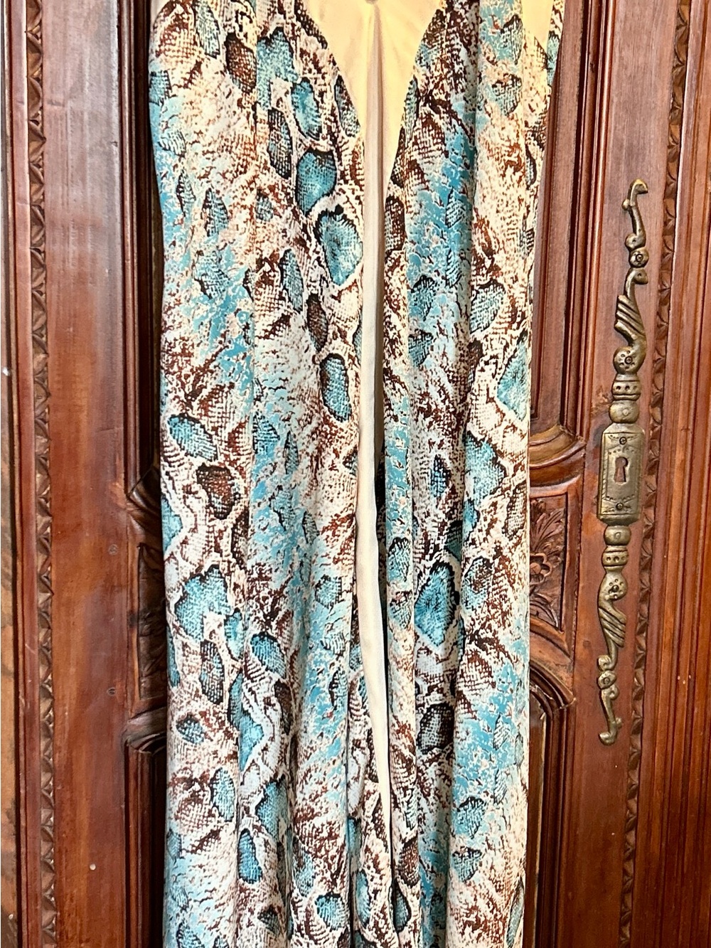 Ark & Co Beige and Turquoise Snake-Print Slip Dress